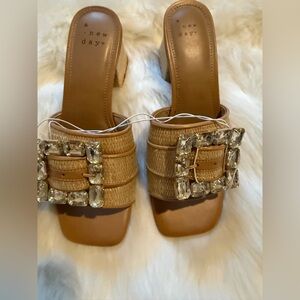Elegant Tan Women's Shoes with Crystal Buckle